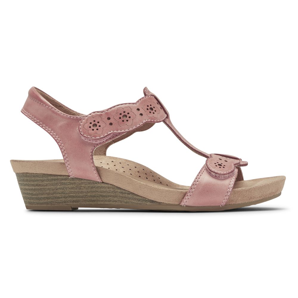 Rockport Cobb Hill Hollywood T-Strap - Womens Wedges Sandals - Light Rose - NZ (ABW-605732)